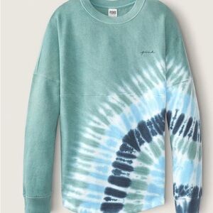 PINK Victoria's Secret Blue and Green Tie-Dye Crewneck Sweater